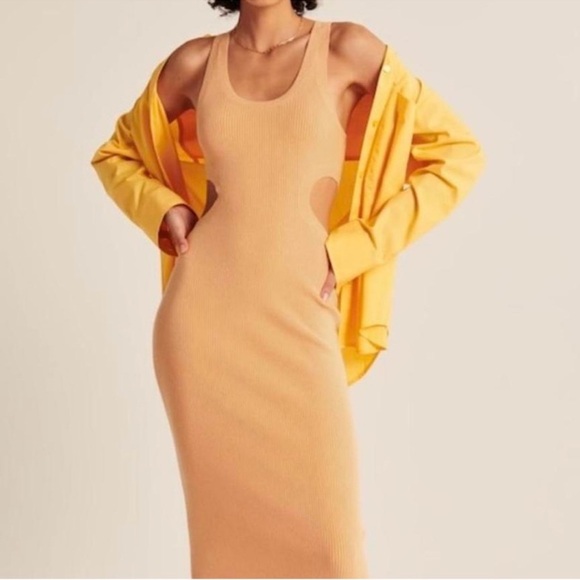 Abercrombie & Fitch Dresses & Skirts - Abercrombie Orange cut out ribbed midi dress Size medium